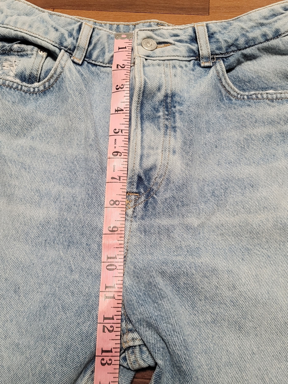 Zara Denim Jeans Straight Leg High Waisted Button Up Raw Hem Light Distressed 8 - Picture 10 of 14